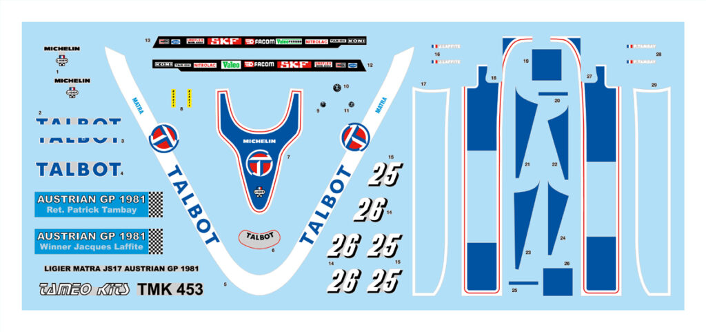 totomarページ Ligier JS17 1981 Austria - Laffite/Tambay - Kit 1/43 TMK 453